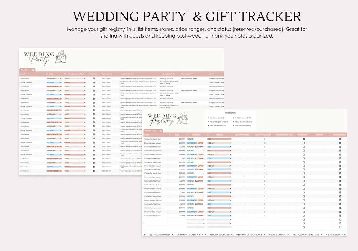 Wedding Planner Spreadsheet